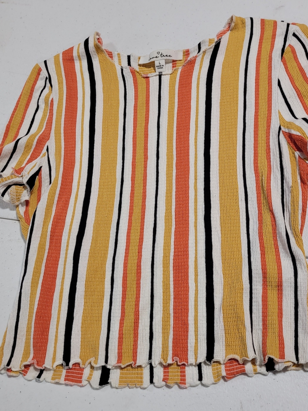 Love Tree Striped Knit Top in Mustard, Orange, White & Black